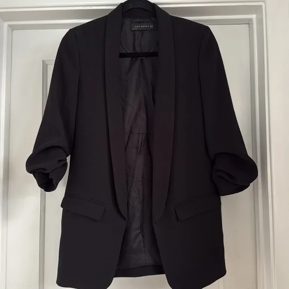 Zara Ruched Sleeve Classic Black Blazer, XS - Picture 2 of 4